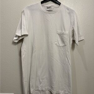 90s Men’s White Single Stitch Blank Pocket Tshirt L 21x29